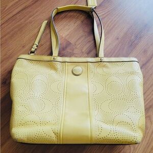 Coach Yellow Perforated Leather Handbag